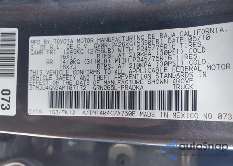 2010 Toyota Tacoma Prerunner V6 из США, поврежденный, VIN 3TMJU4GN3AM107172